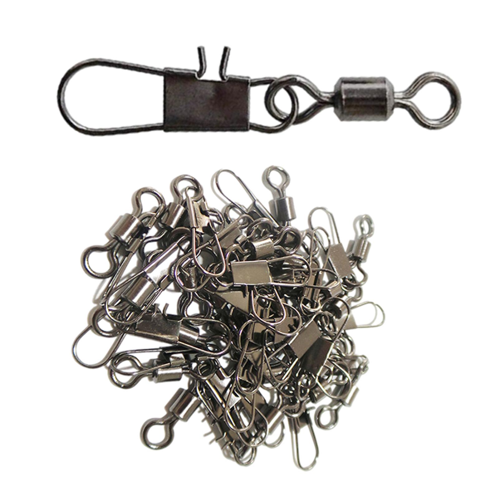 100pcs Fishing Ball Bearing Swivels with Safety Snaps Clip Brass Fishing Swivel for Quick Connect Fishing Lures Line Connector