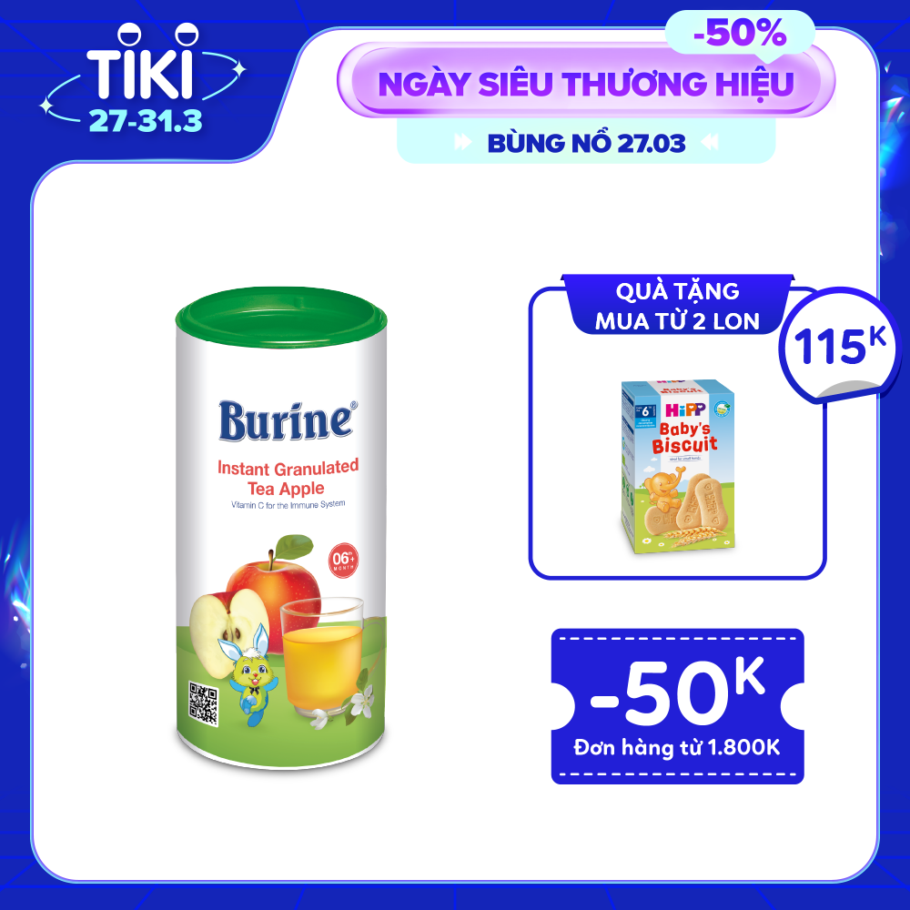 Trà cốm hoa quả Burine dinh dưỡng dành cho bé - Vị Táo Tây giúp hỗ trợ giảm viêm họng, táo bón (Không dành cho trẻ dưới 6 tháng tuổi)