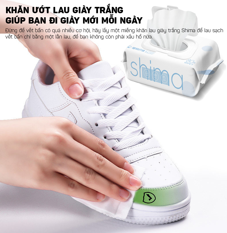 (80 Tờ) Khăn Ướt Đa Năng Lau Sạch Vết Bẩn Cho Giày Dép Trắng, Sáng Như Mới SHIMA - Tiện Dụng, Hiệu Quả Cao - Hàng Nhập Khẩu