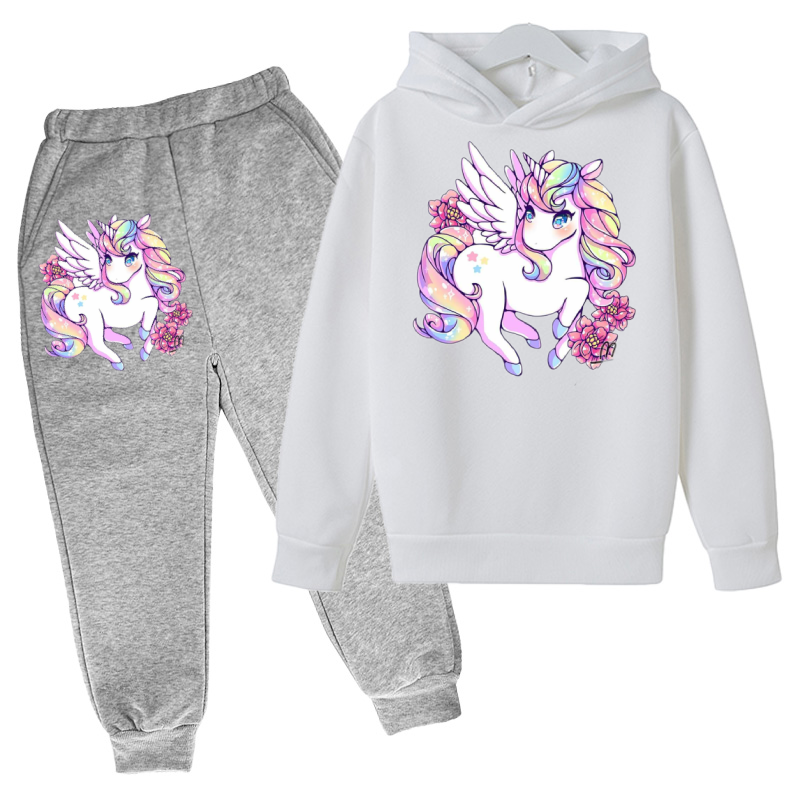 Kỳ Lân Áo Hoodie Động Vật Hoodie Game Áo Hoodie Bộ Thu Trẻ Em Áo + Quần 2 Bộ Teen Nữ Dễ Thương áo Hoodie 4-14 Tuổi