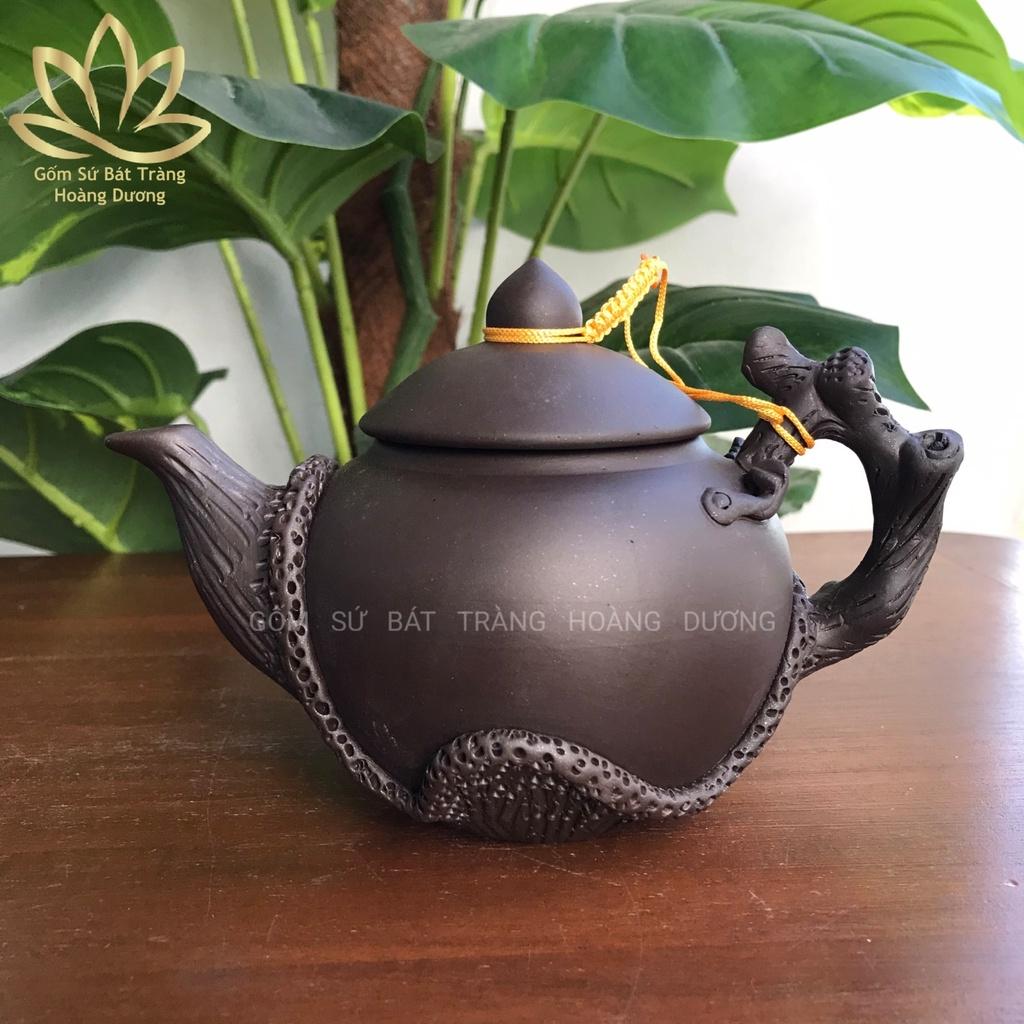 Bộ ấm chén Tử sa Bát Tràng Hoa Phù Dung đen 400ml