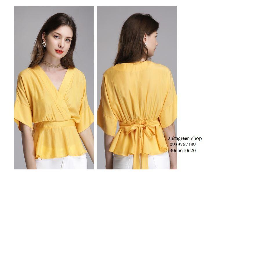 Nh610620-ÁO KIỂU ĐẮP CHÉO THẮT NƠ