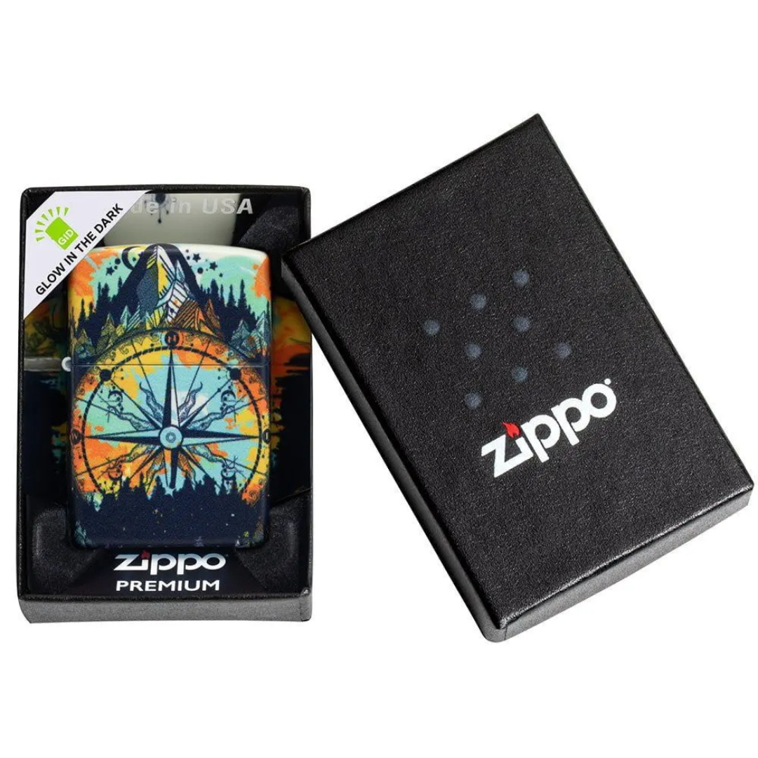 Bật Lửa Zippo Compass Design Glow in the Dark - Zippo Chính Hãng Sơn 540 Màu Phát Sáng Trong Bóng Tối - Hình La Bàn Phiêu Lưu