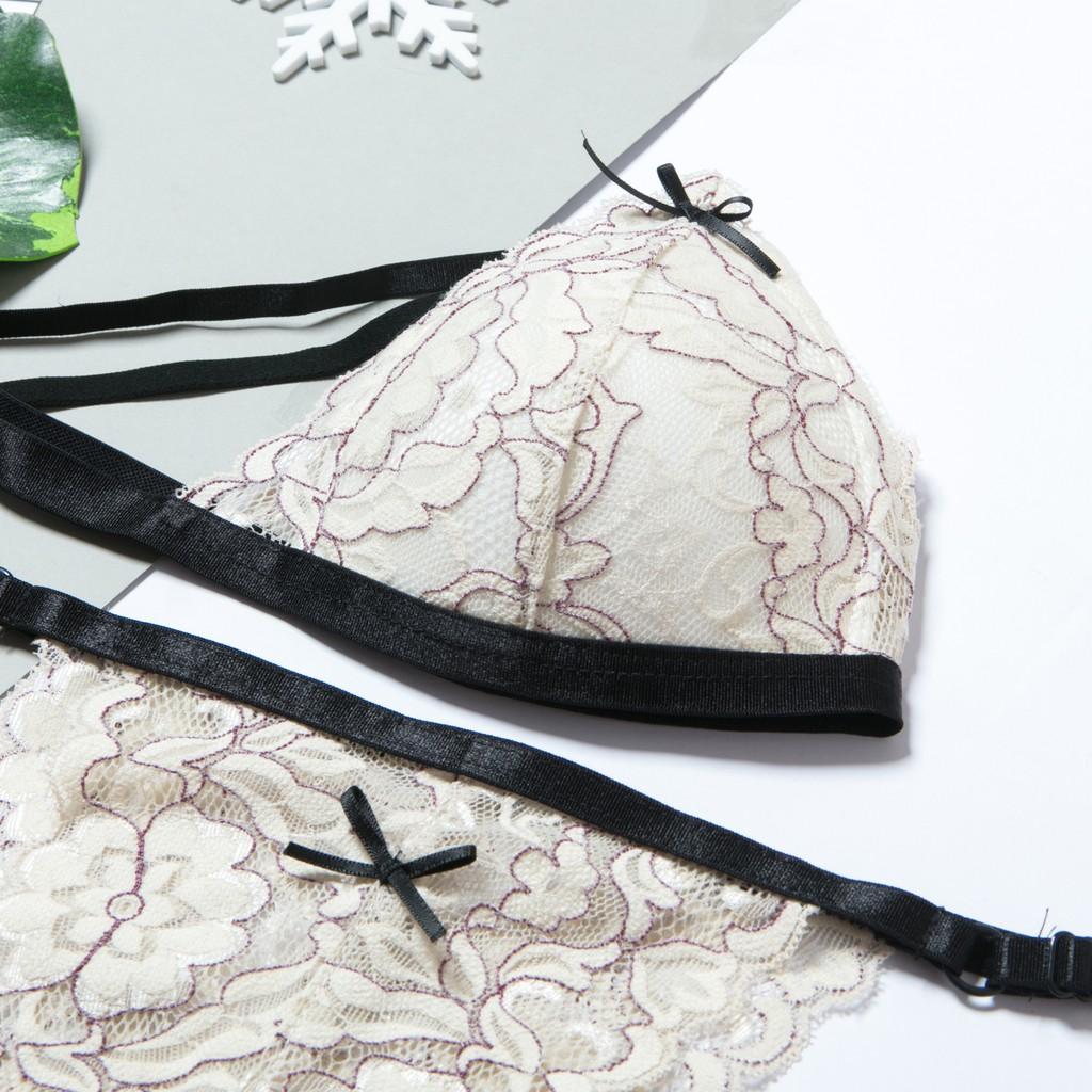 Bộ nội y ren bralette phong cách Vintage màu trắng B012