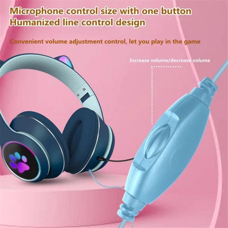 Mèo Tai Có Dây Tai Nghe Giảm Tiếng Ồn Dual Mic Tai Nghe LED Chơi Game Cho Máy Tính Laptop Game Thủ