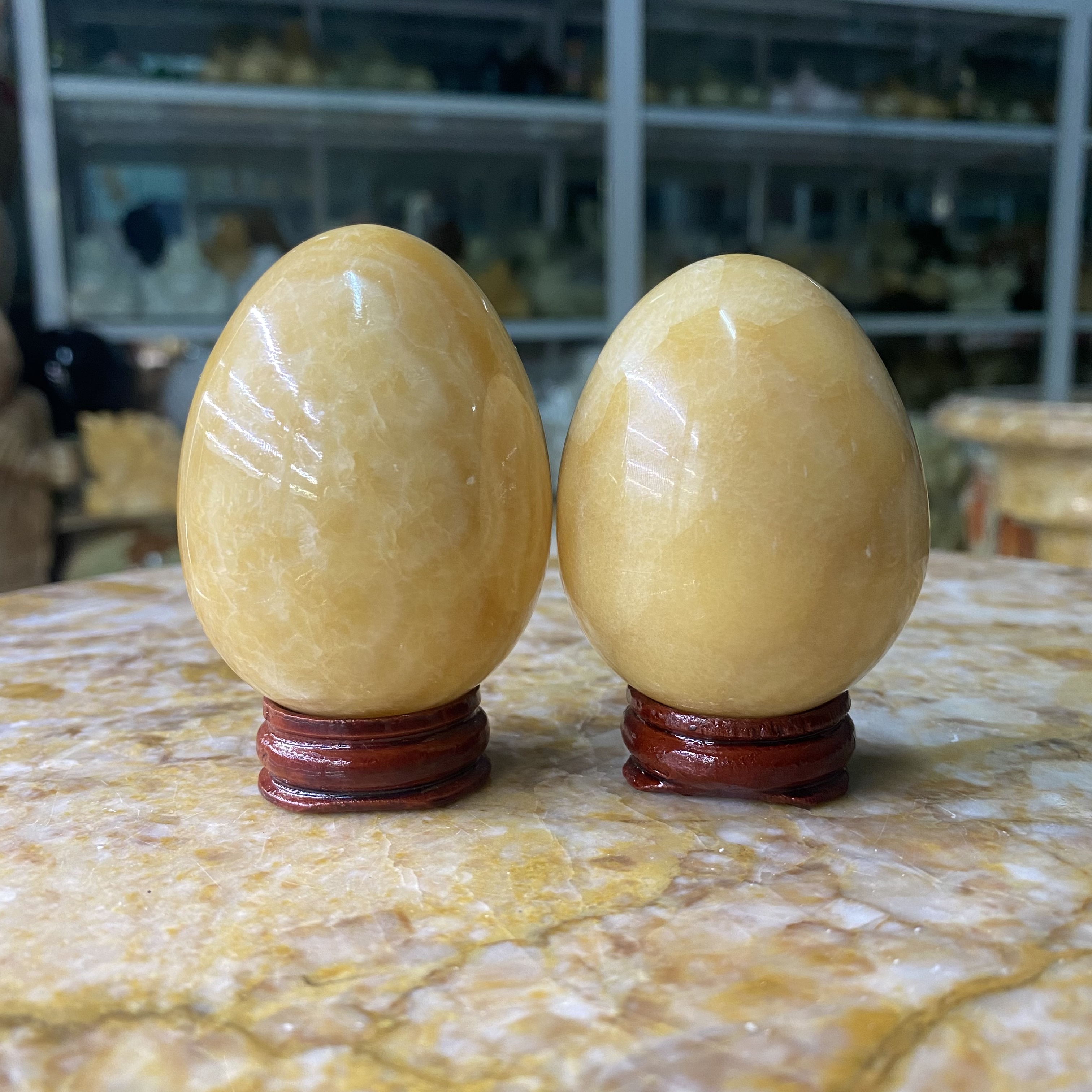 Cặp Trứng Phong Thuỷ Đá Ngọc Hoàng Long - dài 6cm