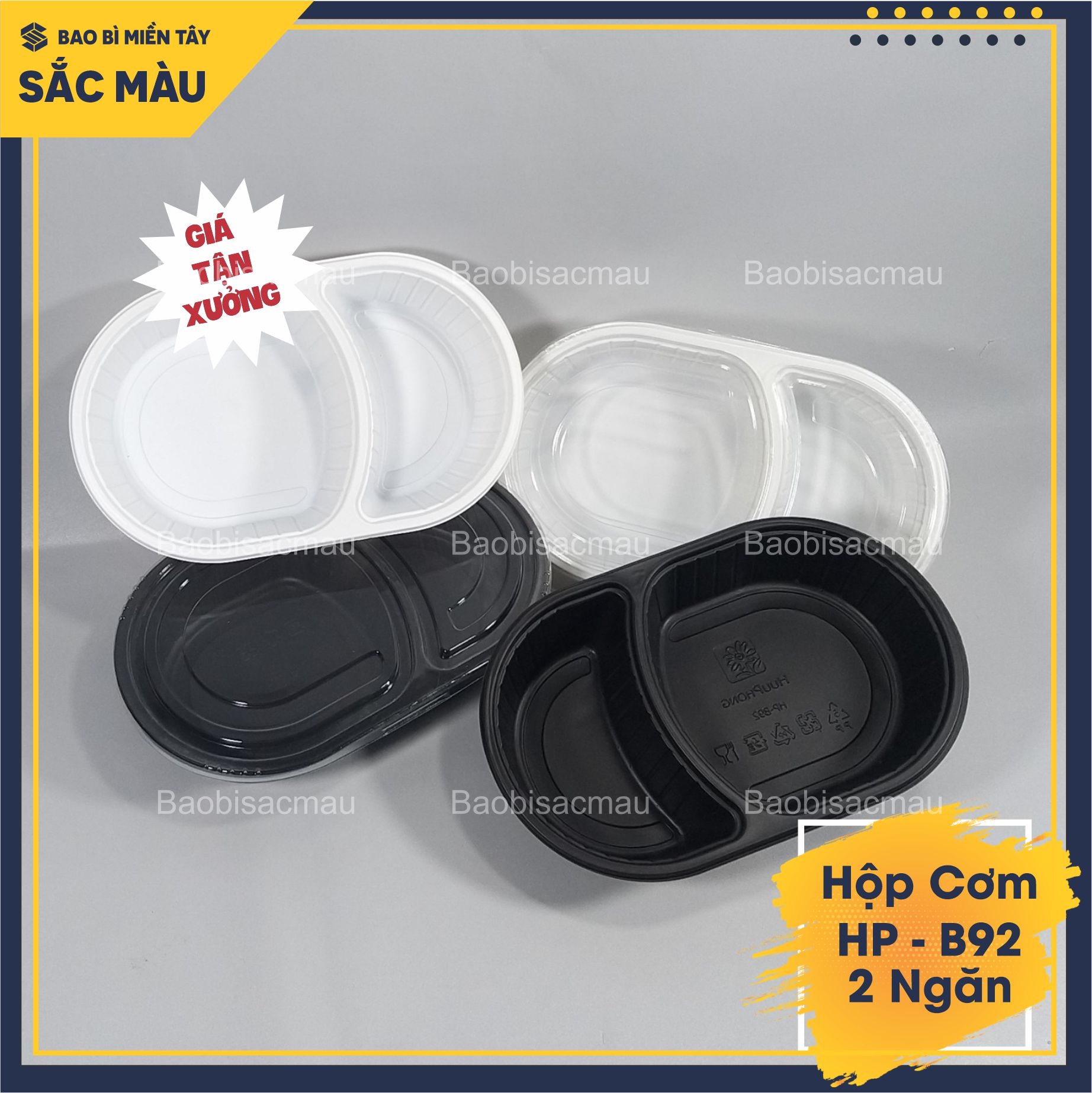 Sét 20 Hộp nhựa 2 ngăn cao cấp đựng cơm, xôi, bánh... 2 màu đen, trắng sữa.