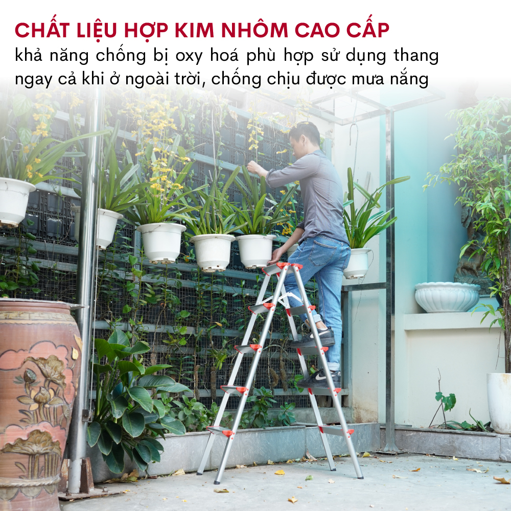 Thang nhôm gấp chữ A 5 bậc cao 1,23 mét FUJIHOME DL205, thang ghế nhôm xếp gọn gia đình