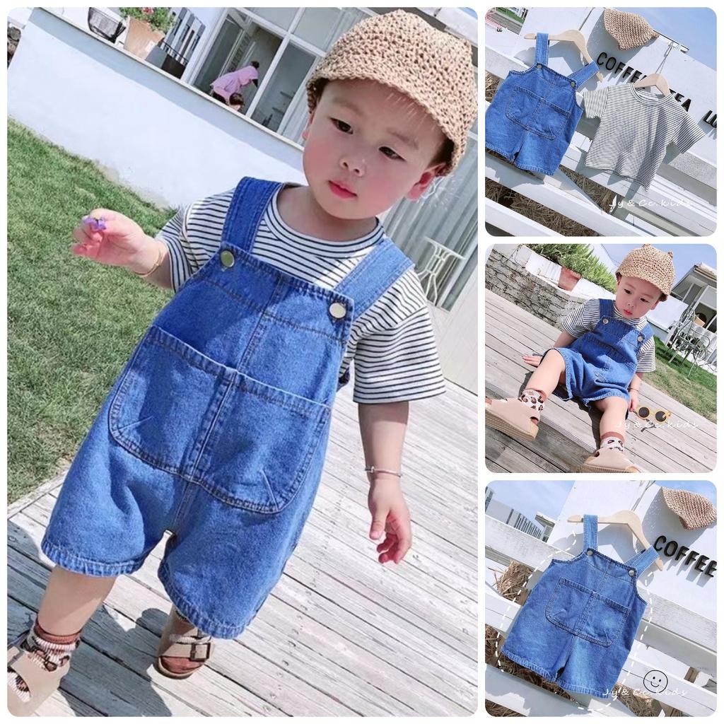 BY15 Size80-120 (6-23kg) Set yếm bé trai (Yếm jean + áo thun) Thời trang trẻ Em hàng quảng châu