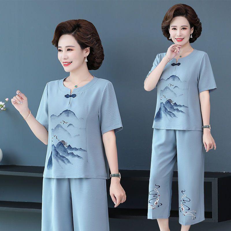 Đồ bộ nữ trung niên, bộ mặc nhà chất liệu đũi siêu mát