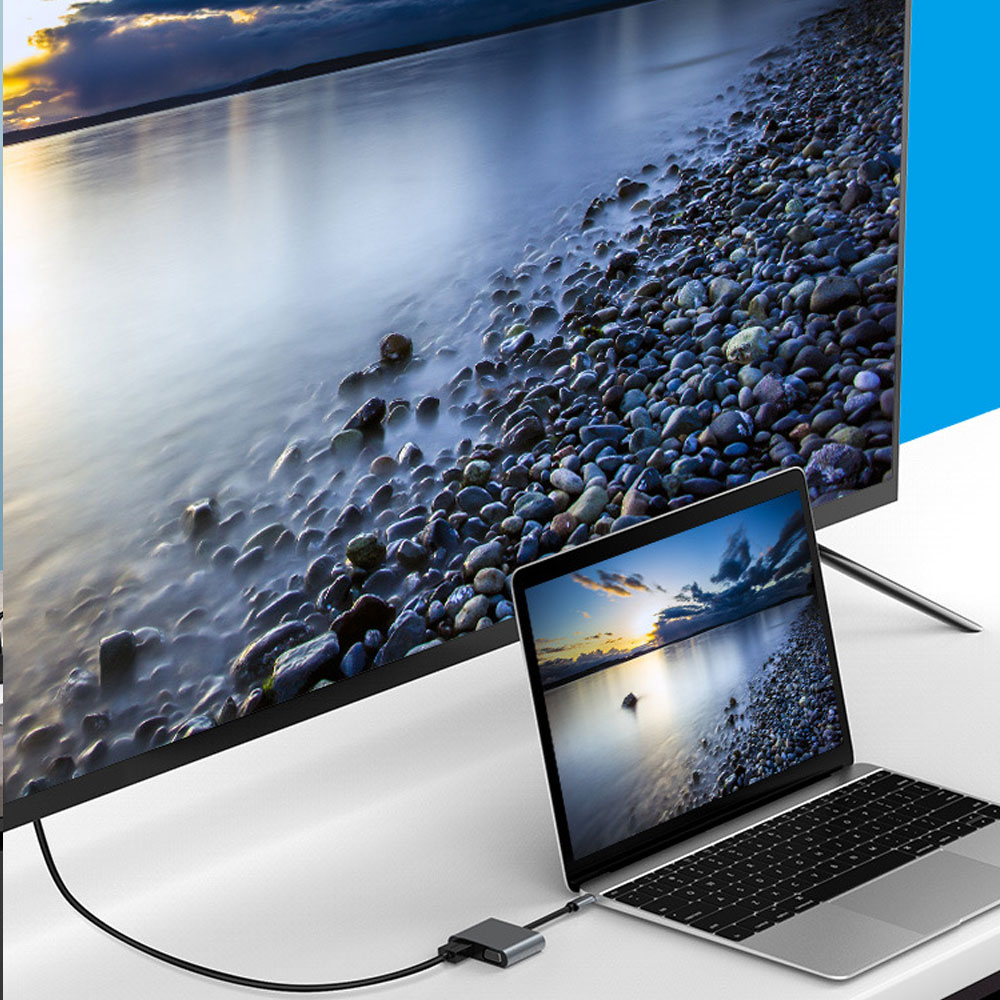Cáp chuyển đổi Seasy, Type-c ra 4 cổng HDMI/ VGA/ USB và cổng sạc hỗ trợ chế độ Dex - Hàng chính hãng
