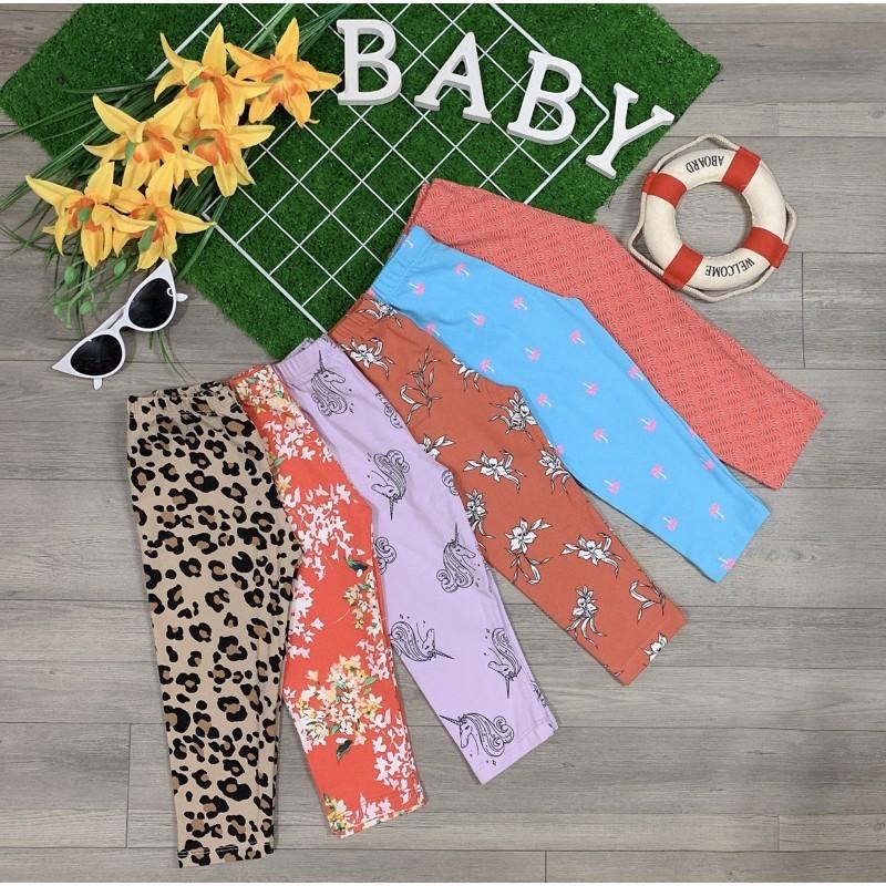 Quần Legging Bé Gái Set 5cái Thun Cotton Mềm Mát Co Giãn Họa Tiết Xinh (10-41kg)