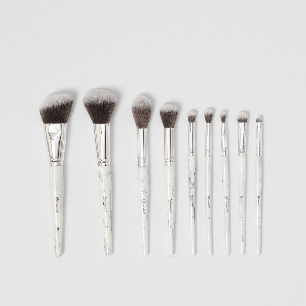 Bộ Cọ Trang Điểm 9 Cây Bh Cosmetics White Marble With Angeled Brush Holder