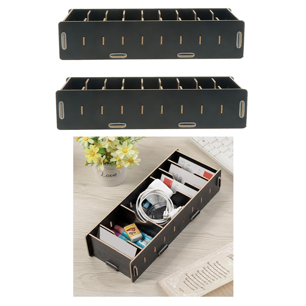 2x Wooden Desktop Business Card Game Cards Storage Box Holder 9 Compartments