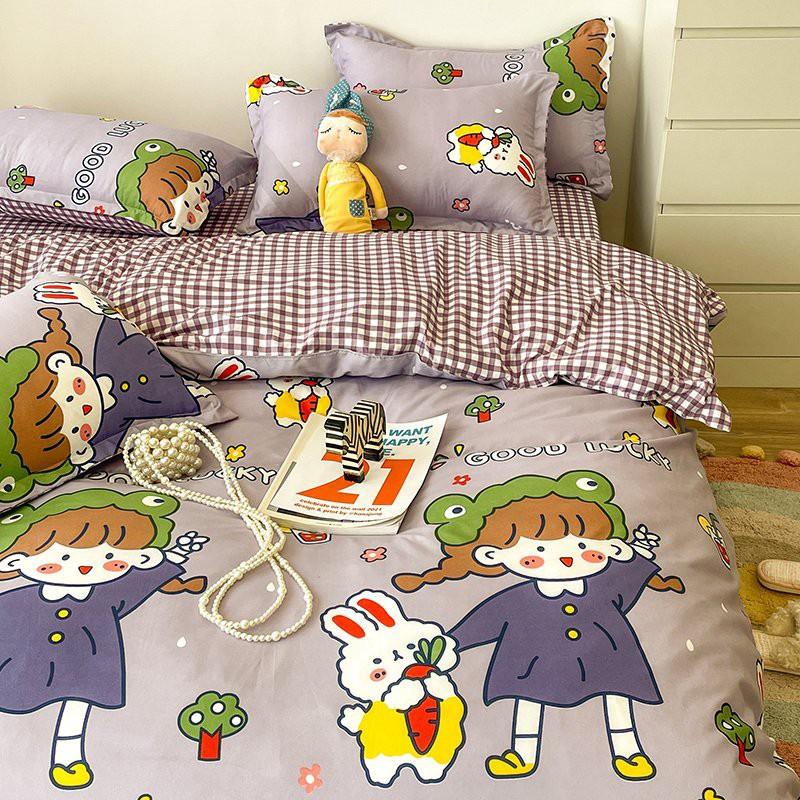 Bộ chăn ga gối Cotton poly M2T Bedding Cô bé áo tím, vỏ chăn mền, drap nệm và 2 vỏ gối