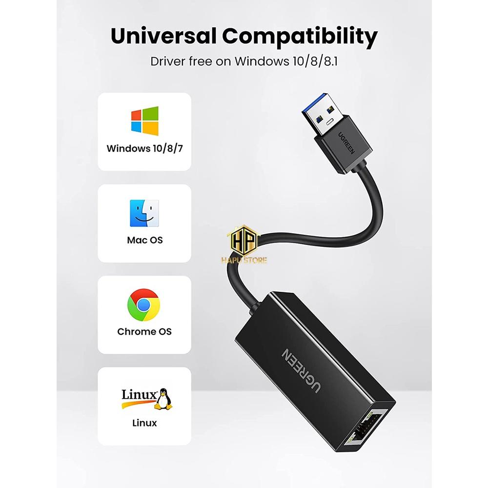 Cáp chuyển USB 3.0 to Lan Ugreen 20256 hỗ trợ 10/100/1000 Mbps - Hàng Chính Hãng