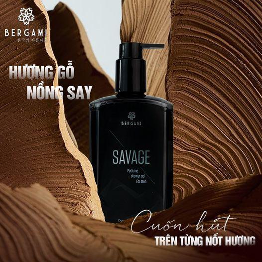 Sữa tắm nam Bergami Savage, hương nước hoa mùi GỖ SỒI, sạch sâu, dưỡng da tự tin thể hiện bản lĩnh 330ml/chai