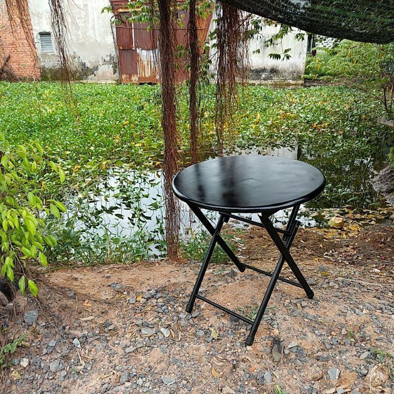 Bàn tròn xếp mặt gỗ chân thép cao 50cm