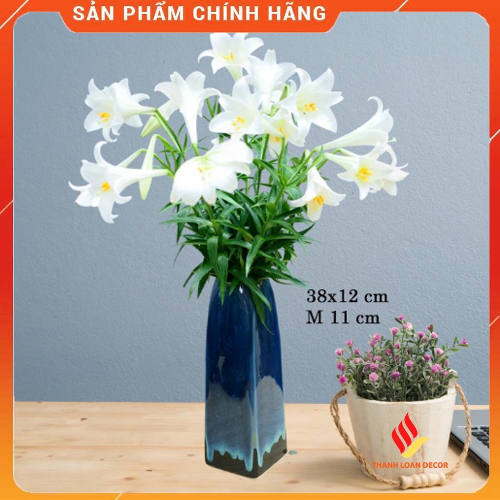 Lọ hoa gốm sứ Bát Tràng cỡ to - Bình hoa decor trang trí nhà đẹp - Men xanh hỏa biến