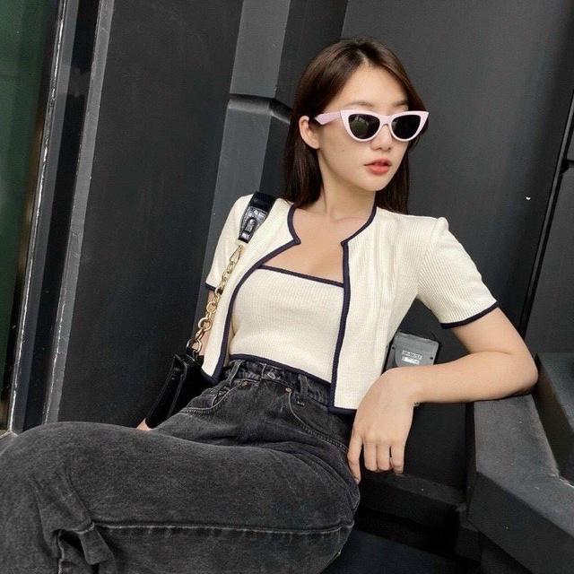 SET 2 MÓN áo khoác kèm ÁO ỐNG Cardigan dệt kim cộc tay cực xinh xắn
