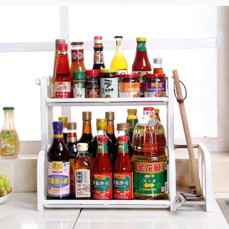 Kệ Đựng Gia Vị Nhà Bếp 2 Tầng Chữ H Kèm Khay Để Thớt Đa Năng - Loại Tốt