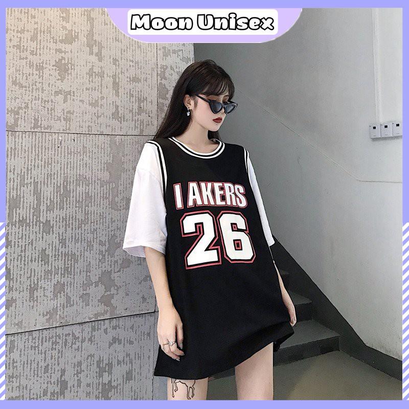 Áo bóng rổ số 26 phối tay trắng dáng rộng/ Áo thun thể thao nam nữ tay lỡ phom thụng_Moonunisex