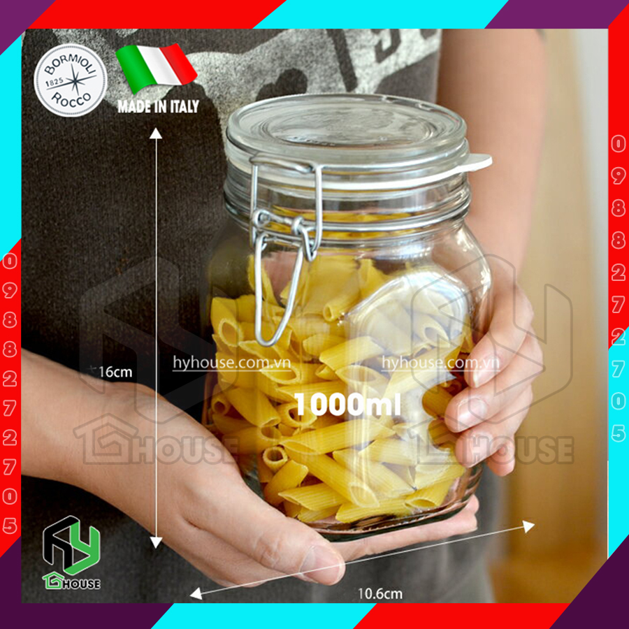 ITALY-Hũ thủy tinh nắp cài FIDO - Bormioli Rocco - 1000ml - Siêu kín hơi - Glass jar with airtight lid