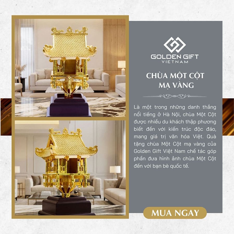 Mô hình Chùa Một Cột mạ vàng 24K - Quà lưu niệm Thủ đô Hà Nội