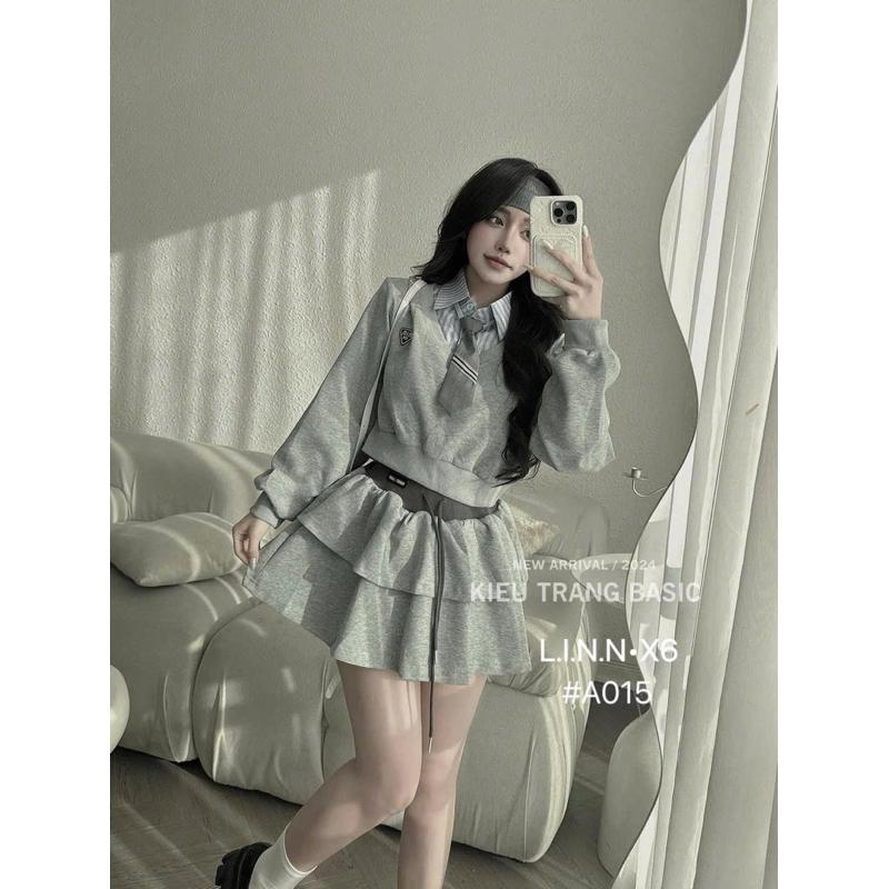 Set học sinh 3 món : áo phối sơ mi + chân váy + cavat đang làm mưa làm gió đây ạ  BY JOLIE - Tím than
