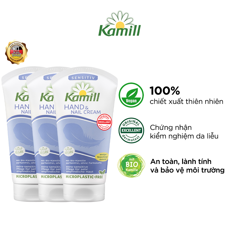 Combo 3 tuýp Kem dưỡng da tay và móng tay Kamill Hand &amp; Nail Cream Sensitive 75 ml