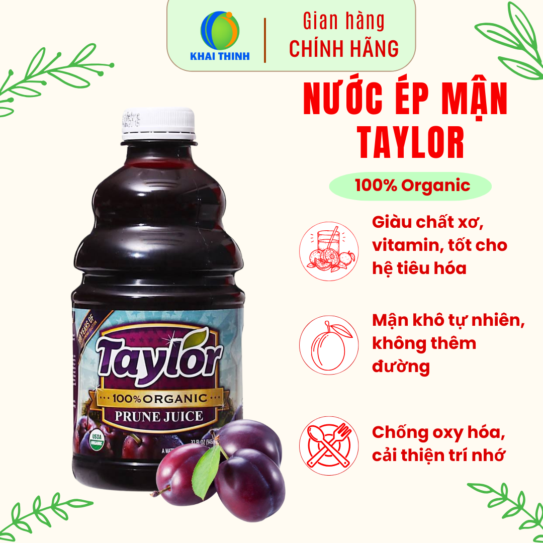 Nước Mận Hữu Cơ Nước Ép Mận Taylor (Không Đường) Tự Nhiên 100% Organic Prune Juice 946ml