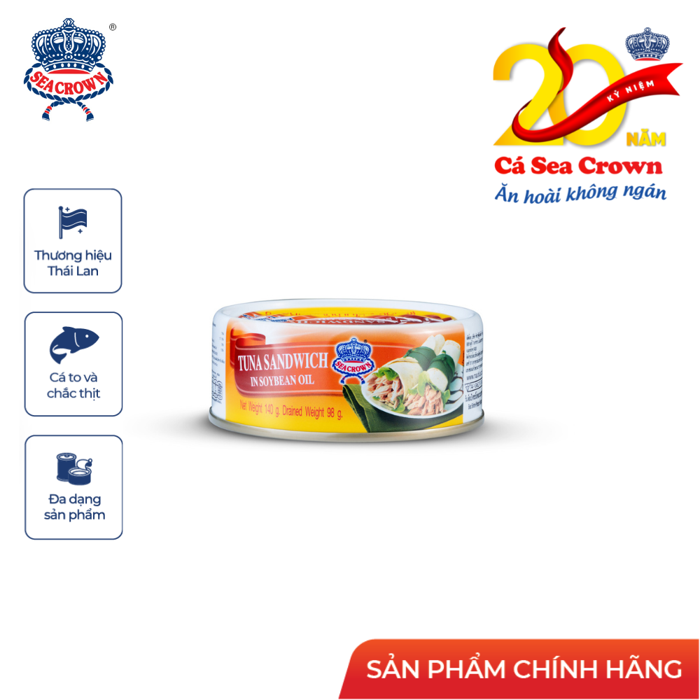 Combo 4 lon cá Ngừ Sea Crown xắt lát ngâm dầu đậu nành