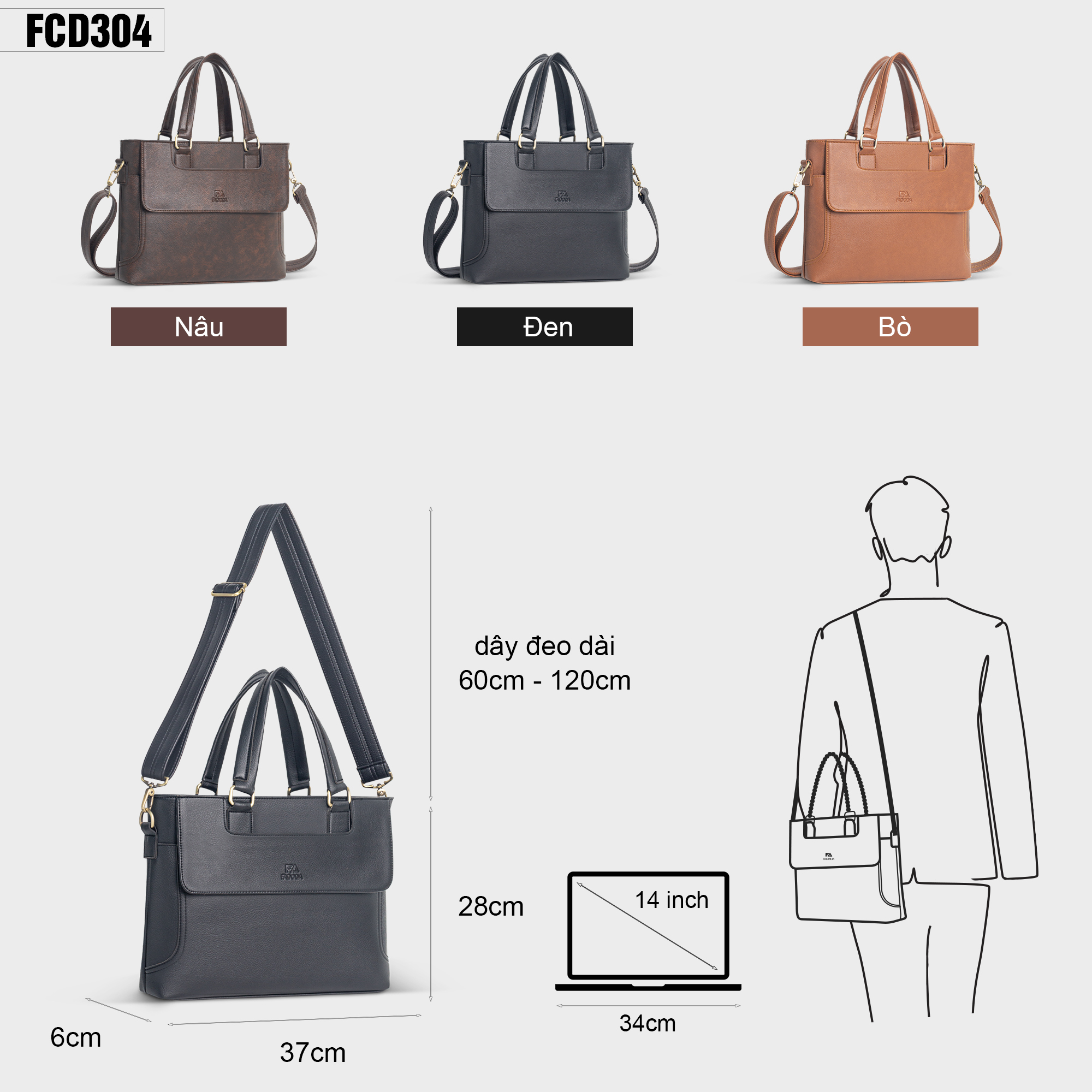 Cặp da công sở unisex Fadoda FCD304