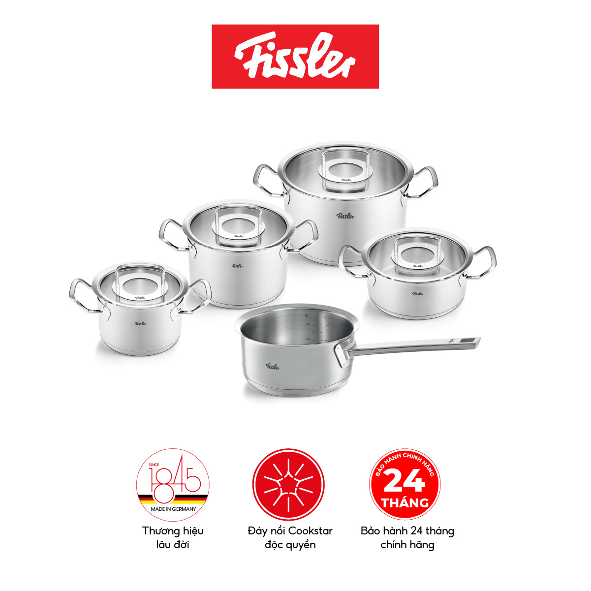 Bộ nồi Fissler Original Profi 5 món nắp kính có quánh-Hàng chính hãng