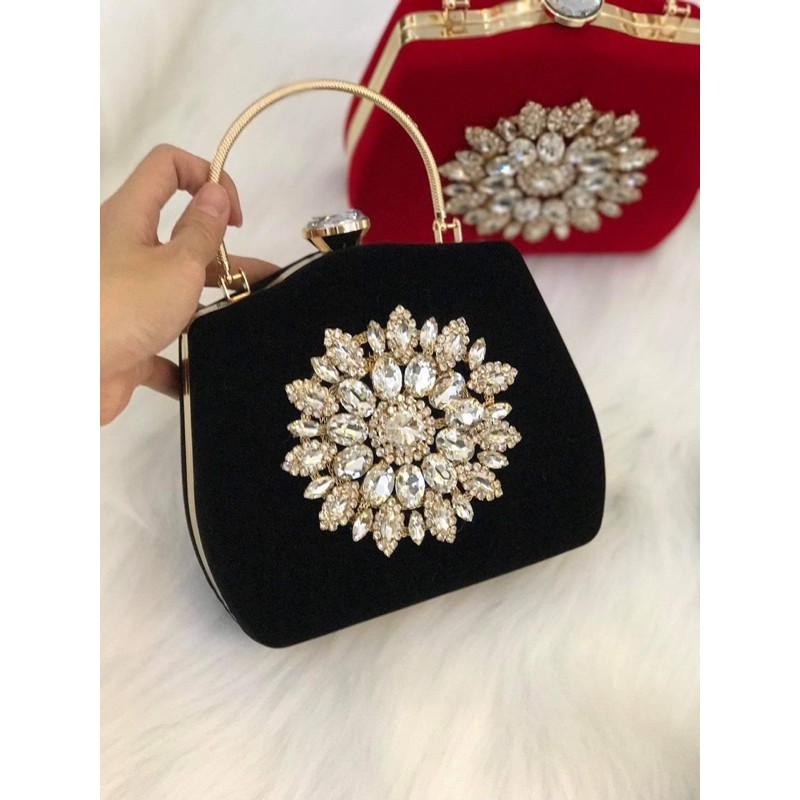 Clutch đi tiệc nhung đính đá cao cấp, sang trọng