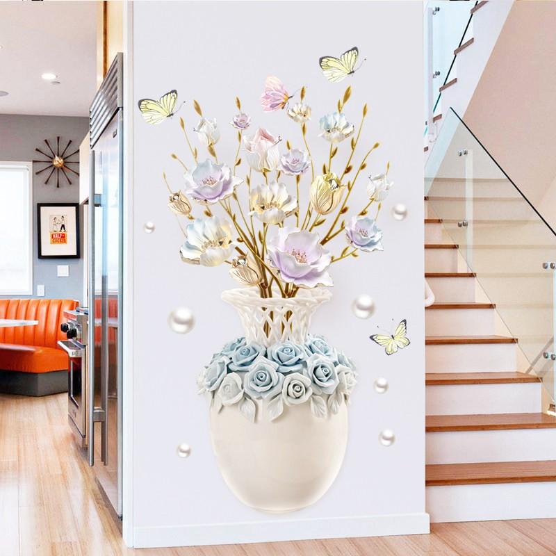 Decal dán tường Bình hoa tím cánh mỏng 3D