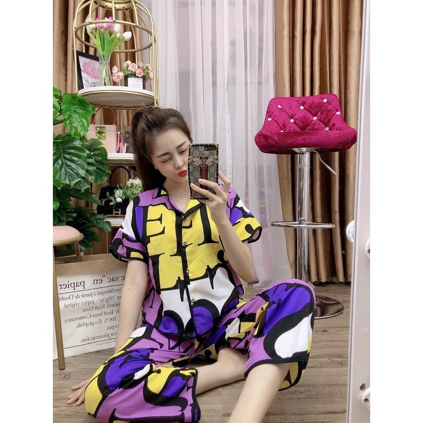 Đồ Ngủ Pijama Họa Tiết Lập Thể NGUYEN, Bộ Ngủ Mặc Nhà Tay Cộc Quần Dài Chất Lụa Latin, Mịn Mát Cho Mùa Hè Siêu Dễ Thương - 5