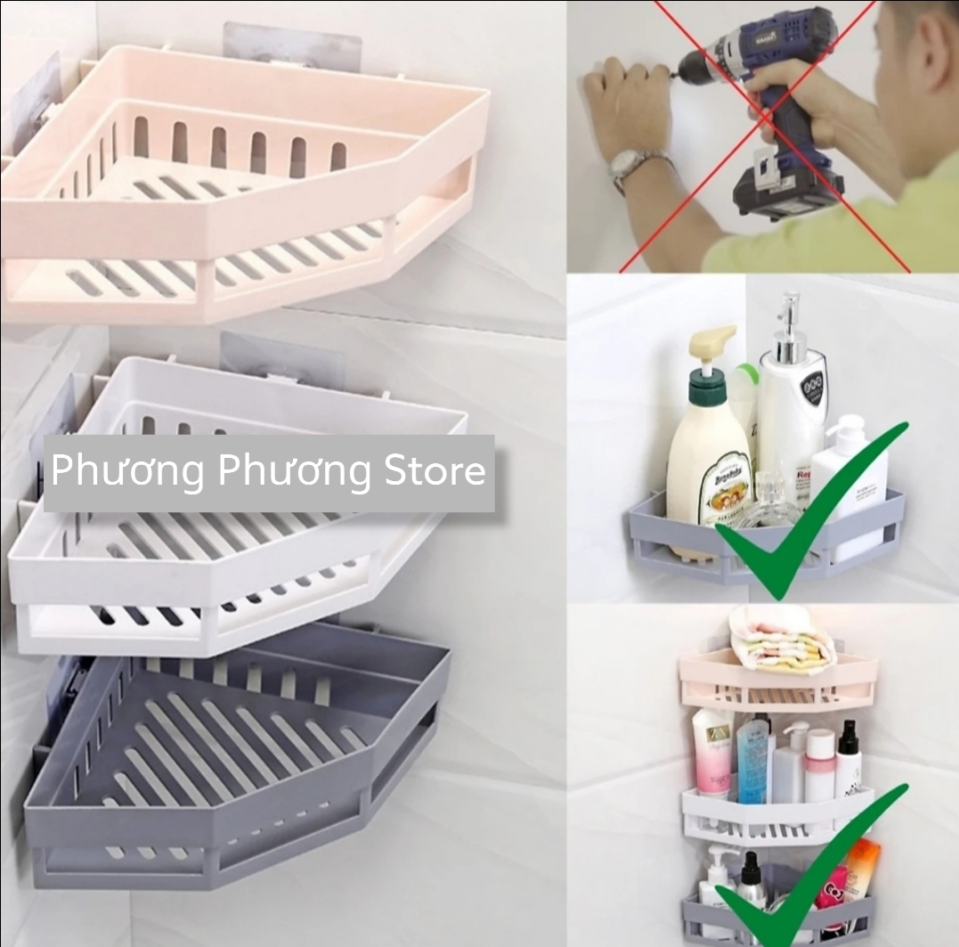 Kệ góc hình tam giác dán tường dùng để đồ nhà tắm đa năng