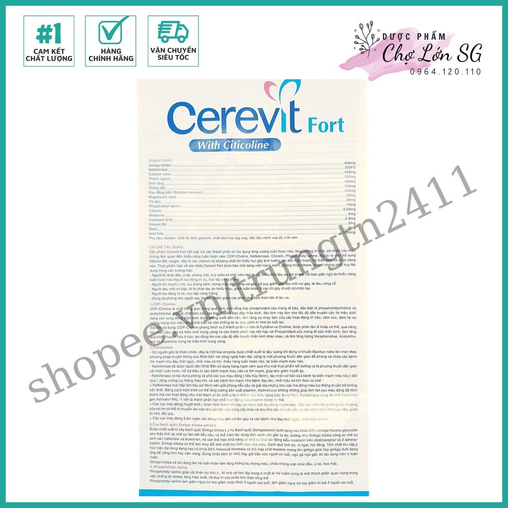 Viên uống bổ não CEREVIT FORT trắng giảm đau đầu, mất ngủ, hoa mắt chóng mặt – Hộp 30 viên