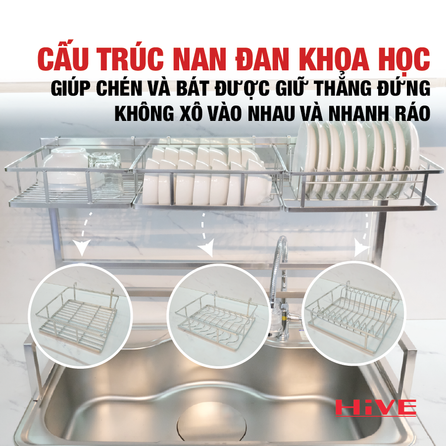 Kệ chén bát gác bồn rửa 1 tầng HiVE Inox nguyên khối 304