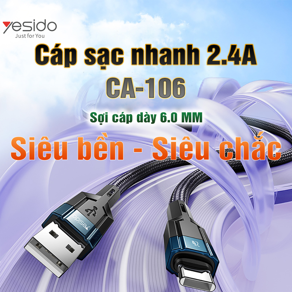 Cáp sạc nhanh 2.4A CA-106 Sợi cáp dày 6MM Siêu bền Siêu chắc Hàng chính hãng