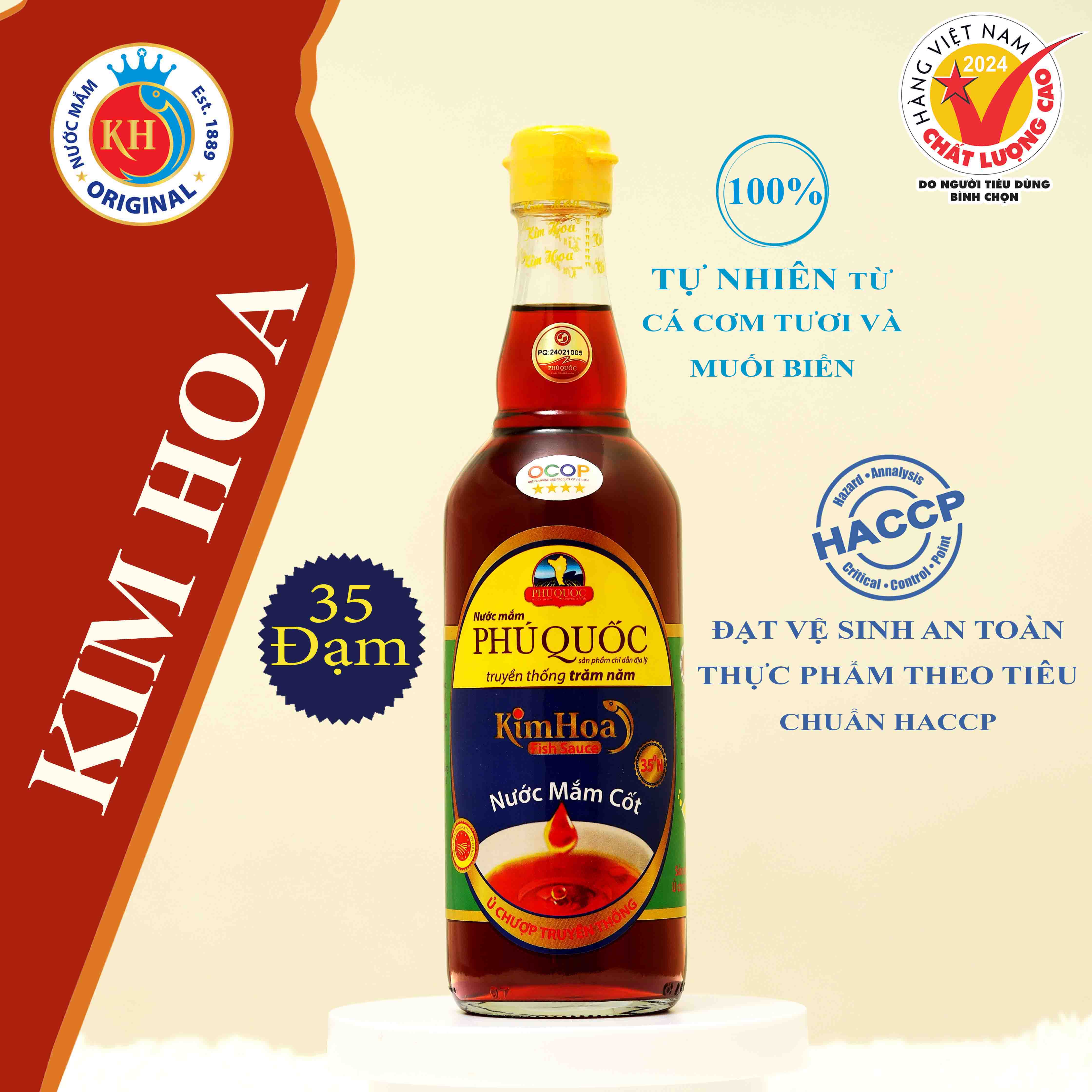 Nước mắm Cốt Kim Hoa Phú Quốc 35 đạm chai 520ml