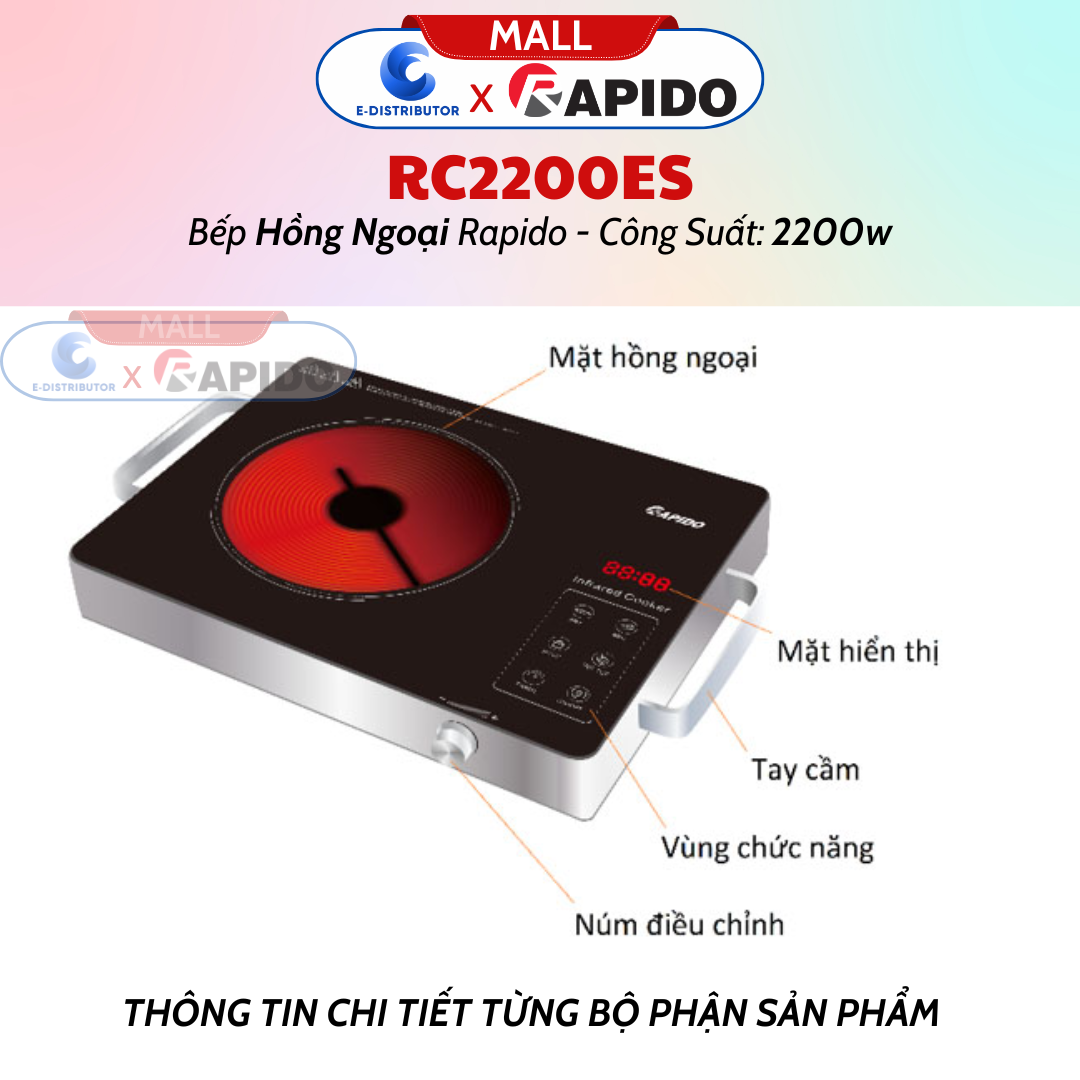 Bếp Hồng Ngoại Đơn Rapido RC2000ES (2000w)/ RC2200ES (2200w) - Bếp Từ Đơn RI2000ES ( Công Suất 2000w) - Hàng Chính Hãng - Bảo Hành 12 Tháng - Tiện lợi trong gia đình - Hồng ngoại RC2200ES