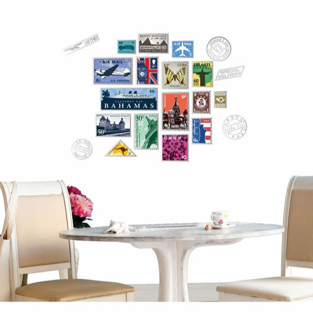 Decal 3D bộ sưu tập tem trên thế giới AmyShop DKN104