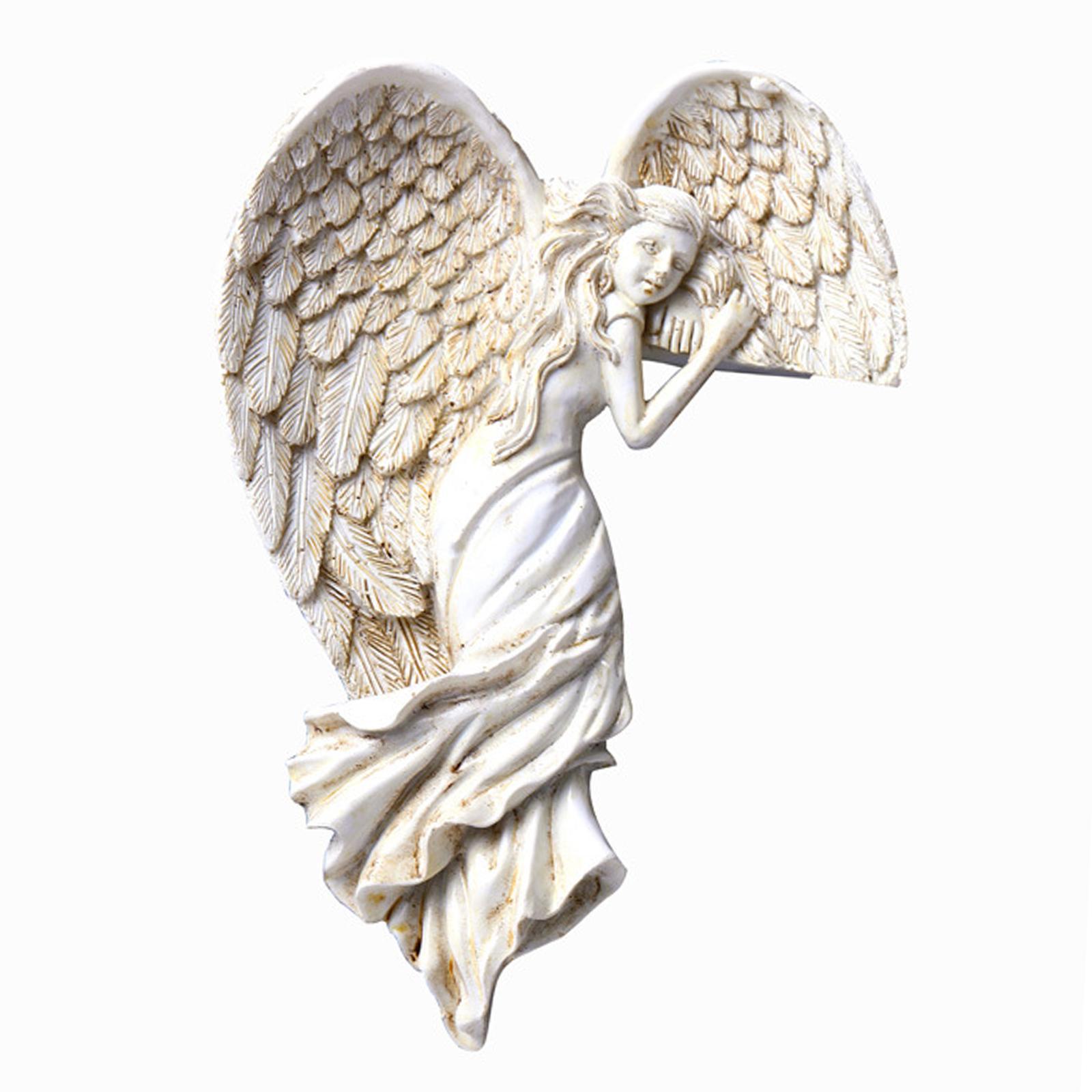 Angel Wings Wall Decoration, Antique Hanging Resin Angel Wings, Wall Art Décor Sculpture for Home Bedroom Living Room Garden Fairy