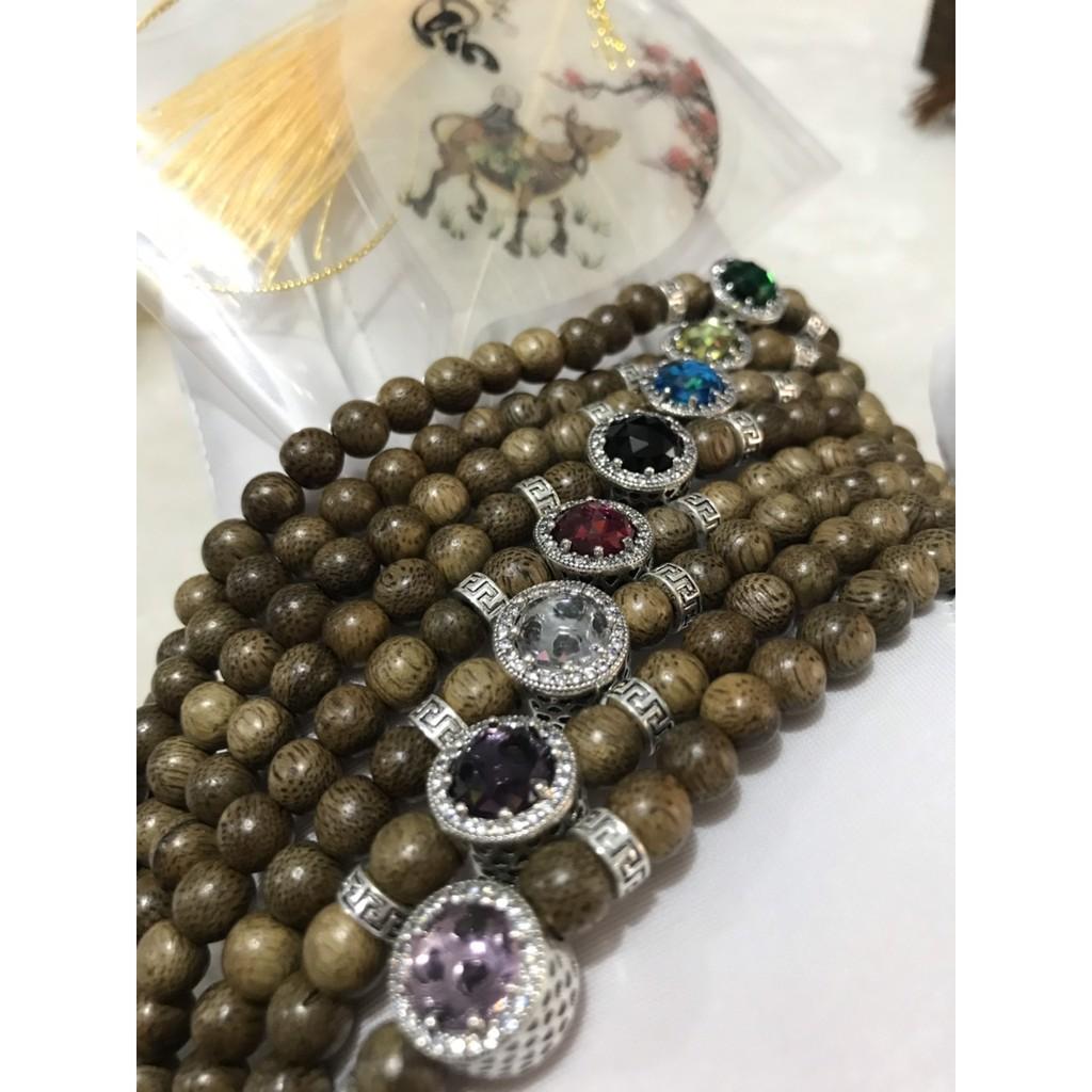 Vòng tay trầm hương tự nhiên 108 hạt mix Charm Bạc 925