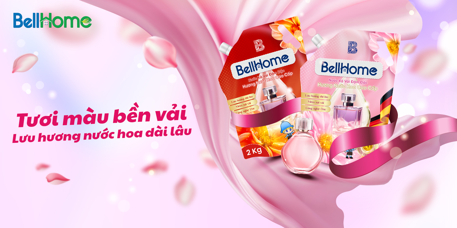 Túi Nước Xả Vải Bell Home Hồng Hương Nước Hoa Sang Trọng 2KG