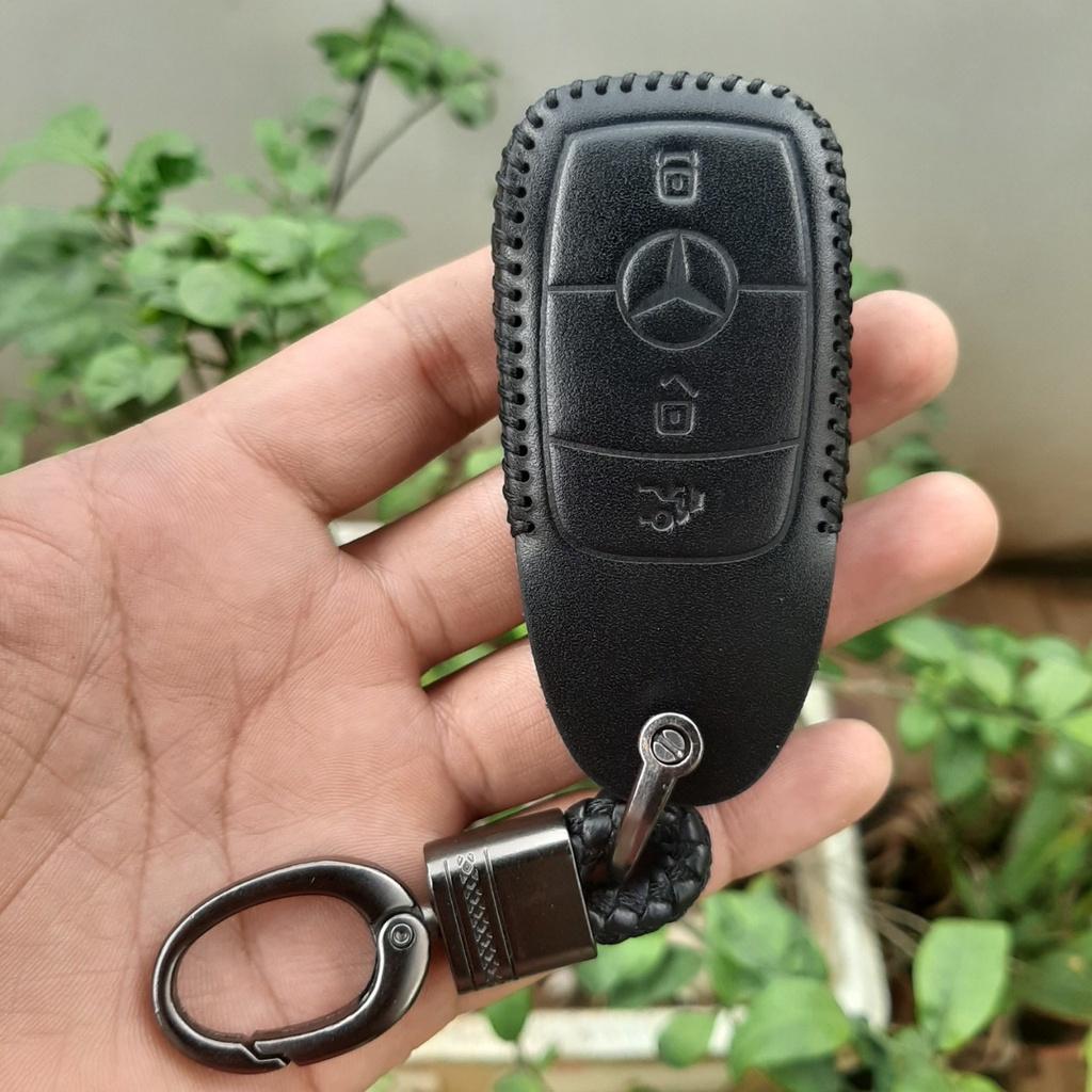 Bao da chìa khoá Mercedes handmade da thật, bao da chìa khoá Mec có khắc tên và sđt