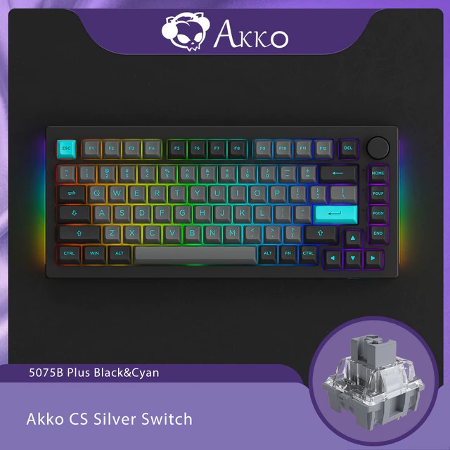 Bàn phím máy tính AKKO 5075B Plus Black & Cyan_Mới, hàng chính hãng