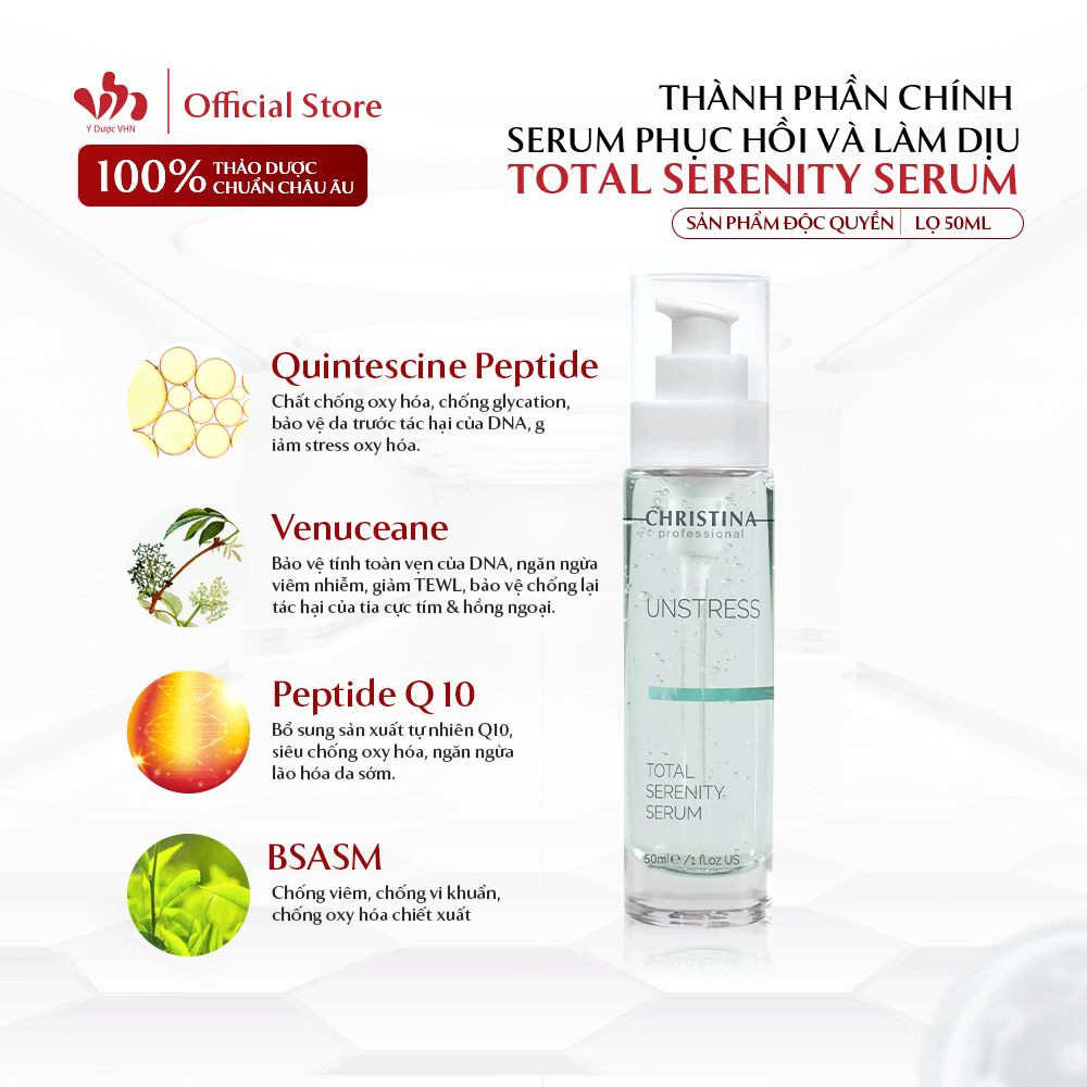 Huyết Thanh Phục Hồi Da Tức Thì Unstress Total Serenity Serum CHRISTINA Giúp Làm Dịu, Giảm Kính Ứng Da 50ml